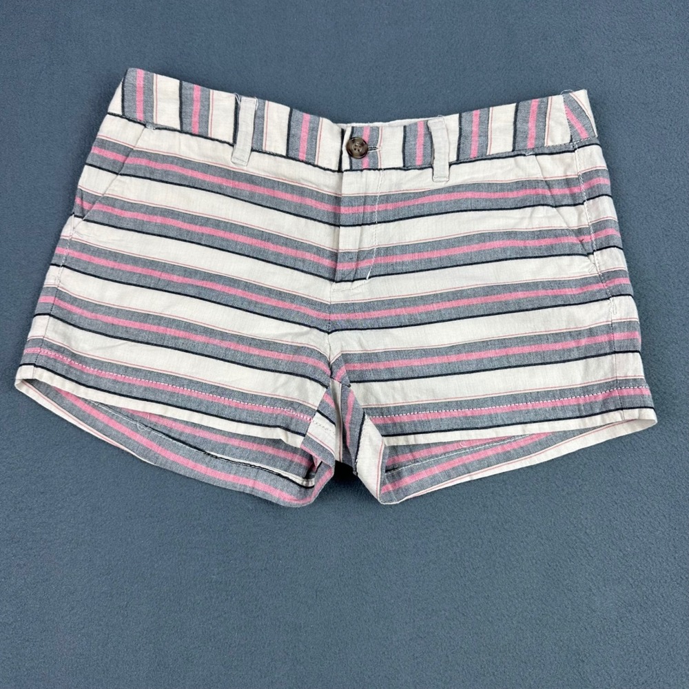 Merona Pink Grey White Striped Cotton Chino Shorts Womens Size 4 Casual Summer